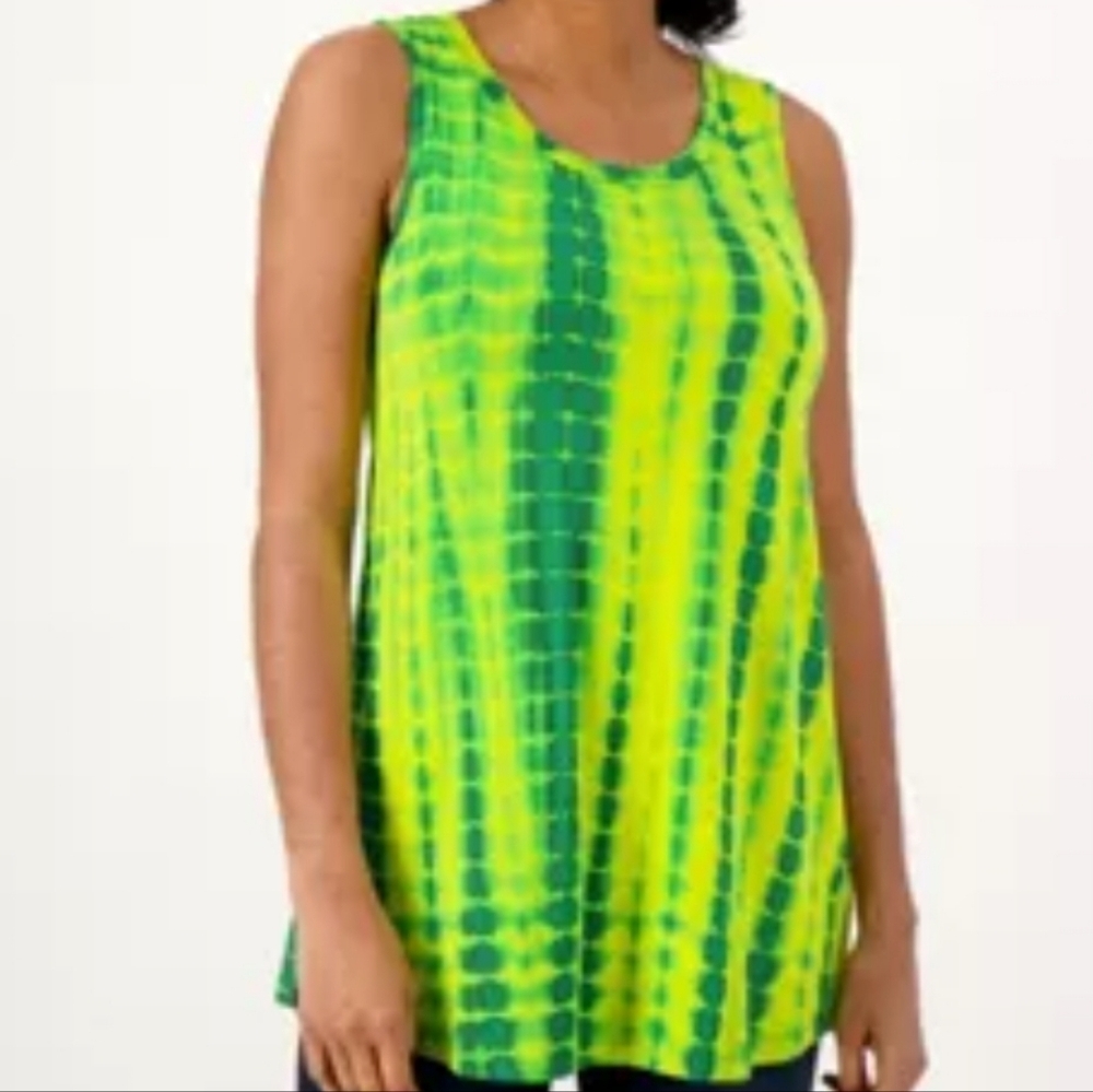 Logo Tie Dye Tank Tunic Green Neon Comfort Minimalist Lagenlook sz 5X
